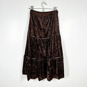 David Paul Brown Velvet Sequin Festival Boho Midi Skirt Small